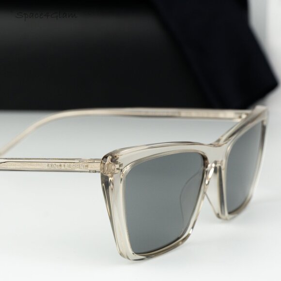 Saint Laurent Women Sunglasses Beige Silver Cat Eye SL737 MICA THIN 004 NEW - Picture 4 of 13